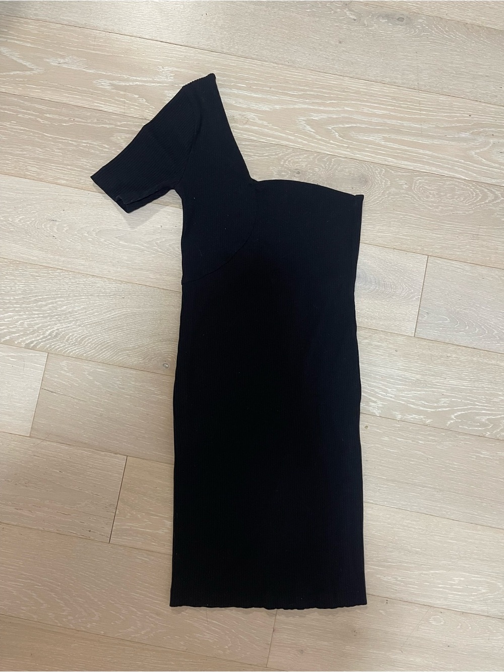 Zara Black One-Shoulder Ribbed Dress